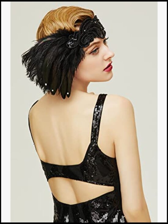 Vintage Flapper Headband Feather Headpiece Gatsby Costume Accessory with main image 5